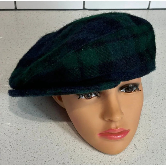 Vintage Country Gentleman Plaid Newboy Cabbie Classic Flat Hat Cap Blue Green - Picture 5 of 6